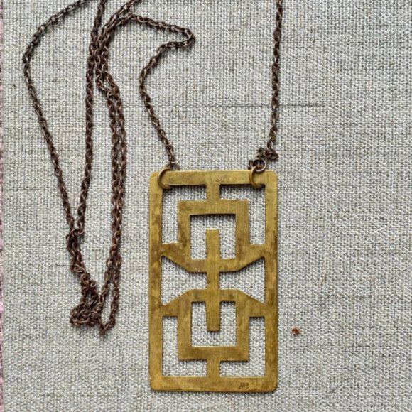 Futurist Brass Pendant Necklace - Picture 3 of 3